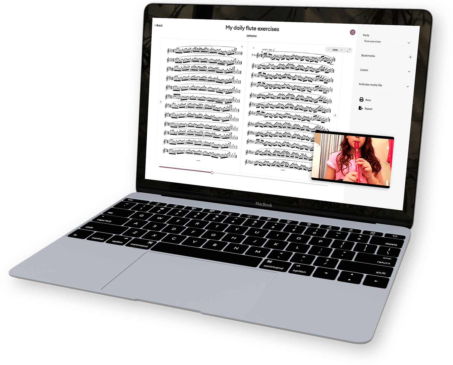 Illustration of a video playing in Newzik Web