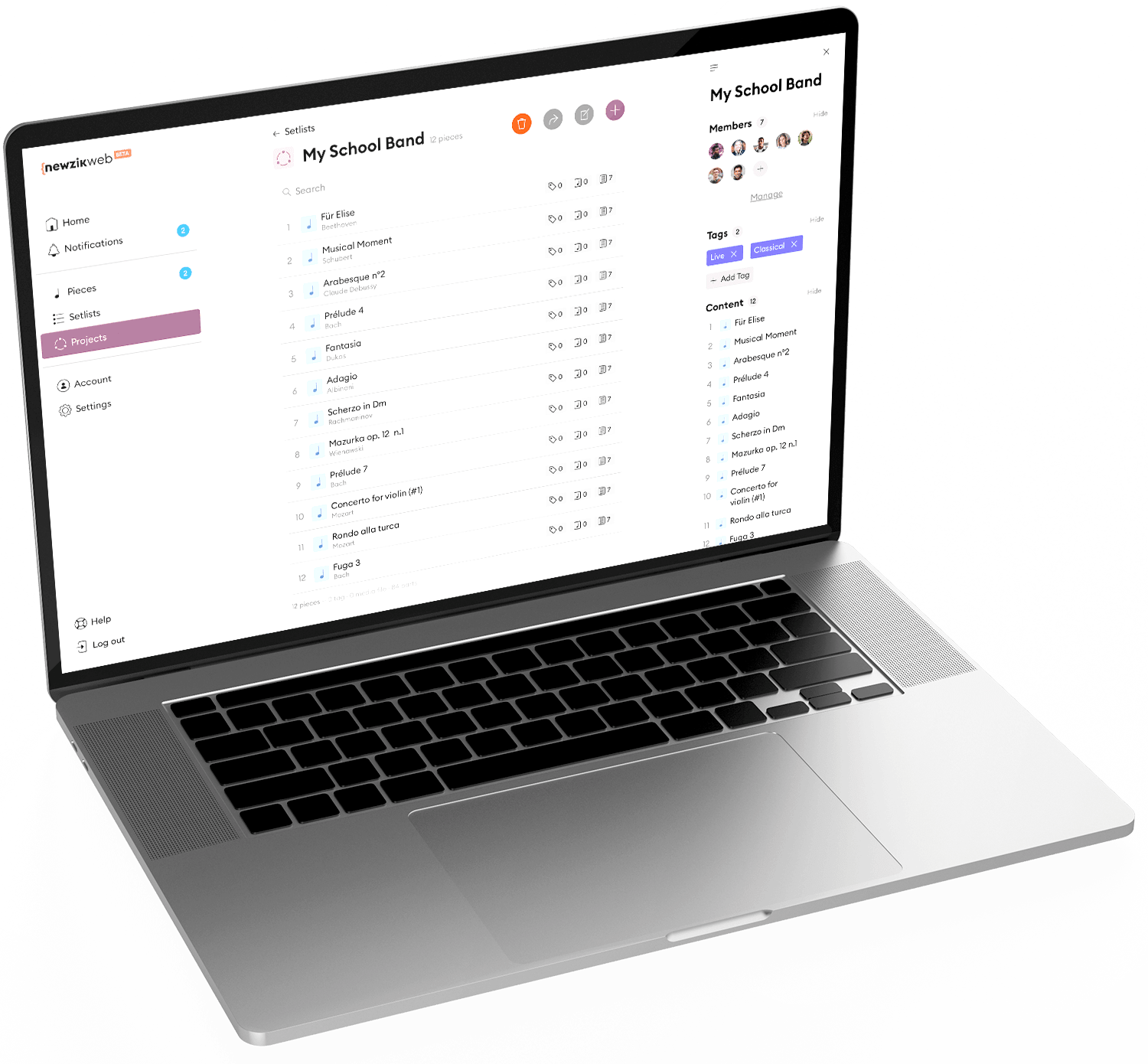 Illustration of Newzik Web on a macbook pro